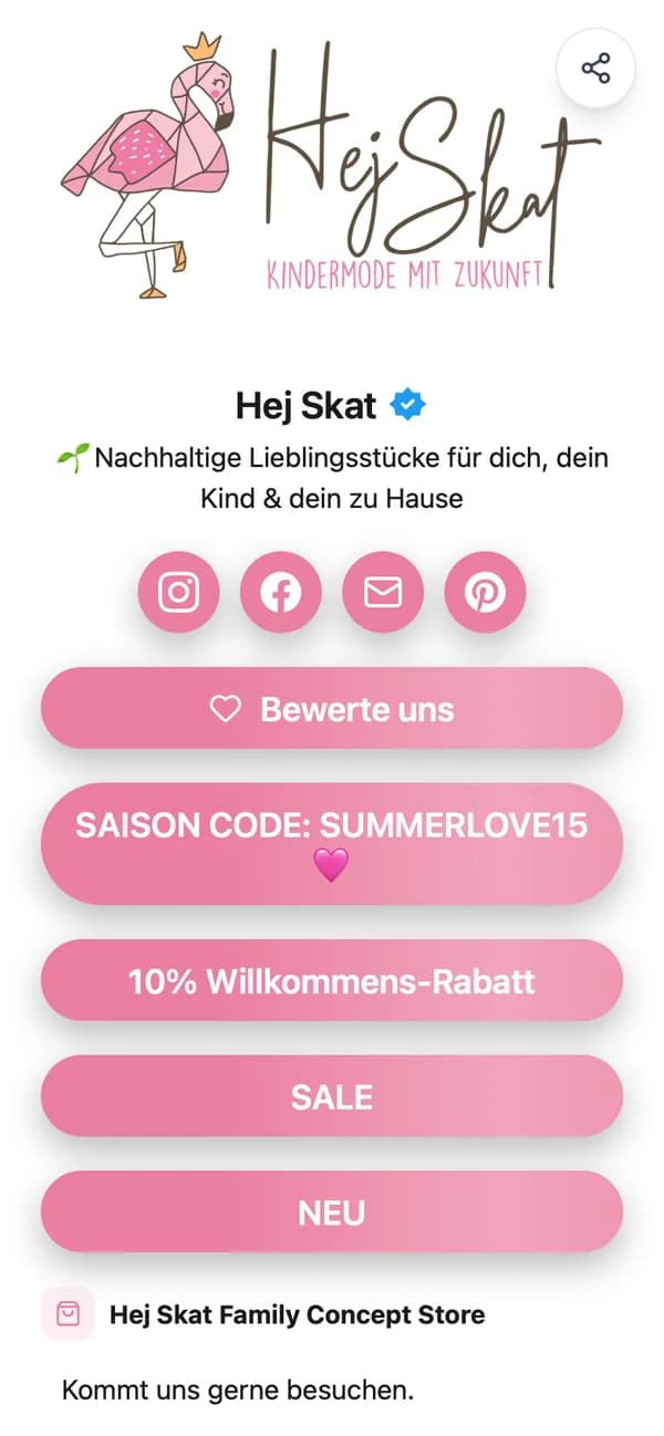 Die Mini-Website von Hej Skat auf dem Handy