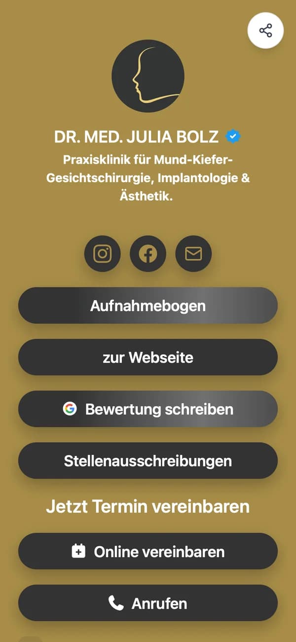 Die Mini-Website von Praxisklinik Dr. Julia Bolz auf dem Handy