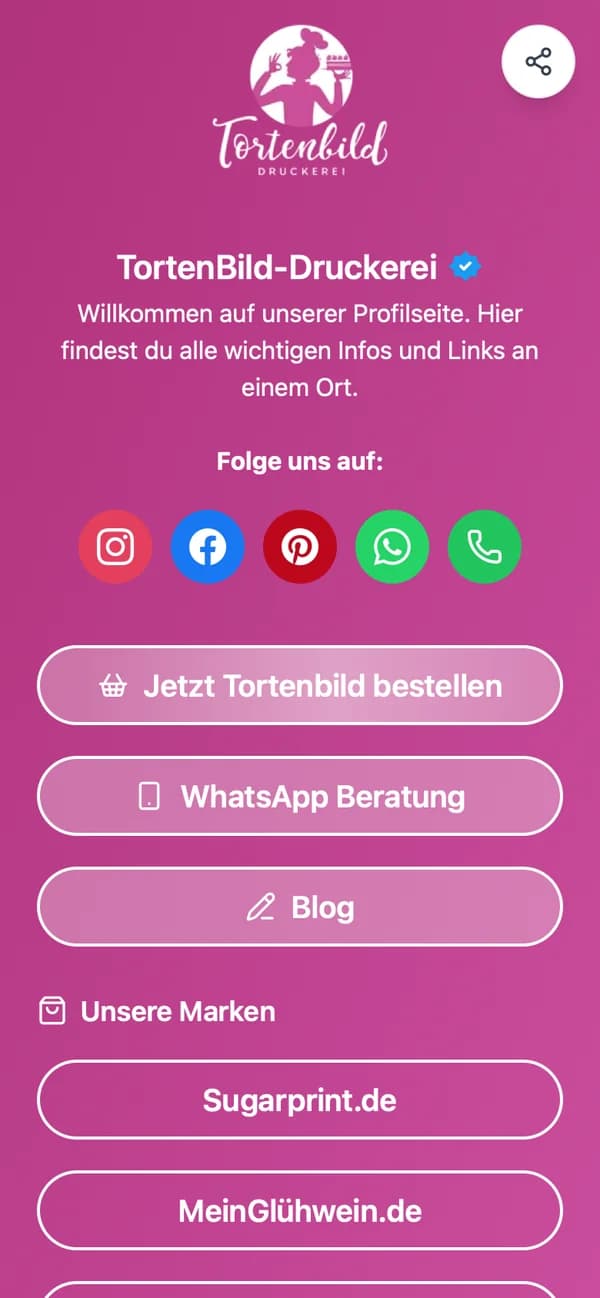 Die Mini-Website von TortenBild-Druckerei auf dem Handy